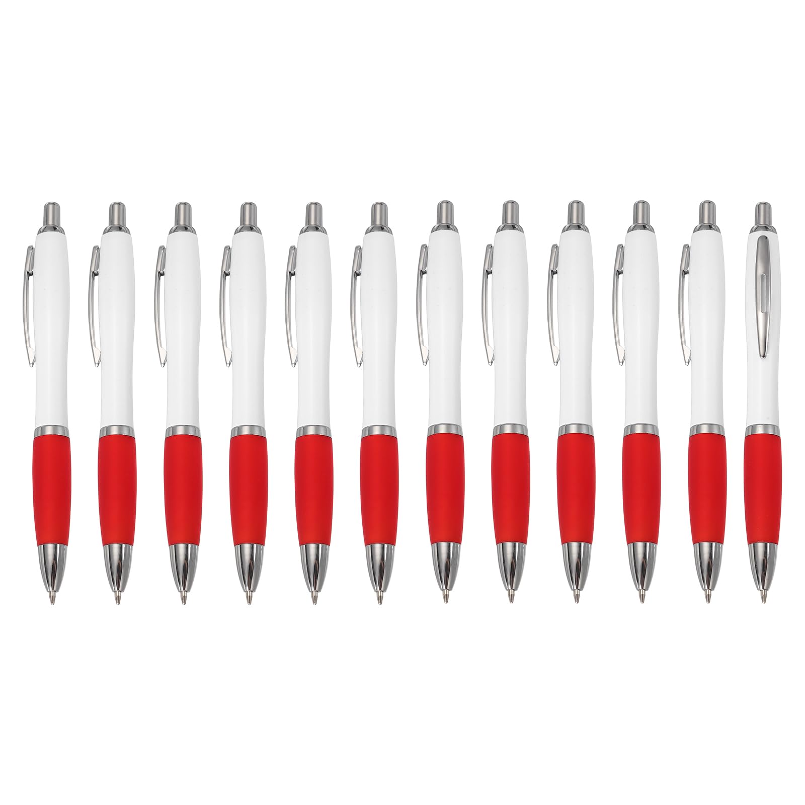 PATIKIL Retractable Ballpoint Pens, 12 Pcs 1.0mm Black Ink Ballpoint Pen with Rubber Grip Plastic for Business Office Class Event Note Taking, Red/White