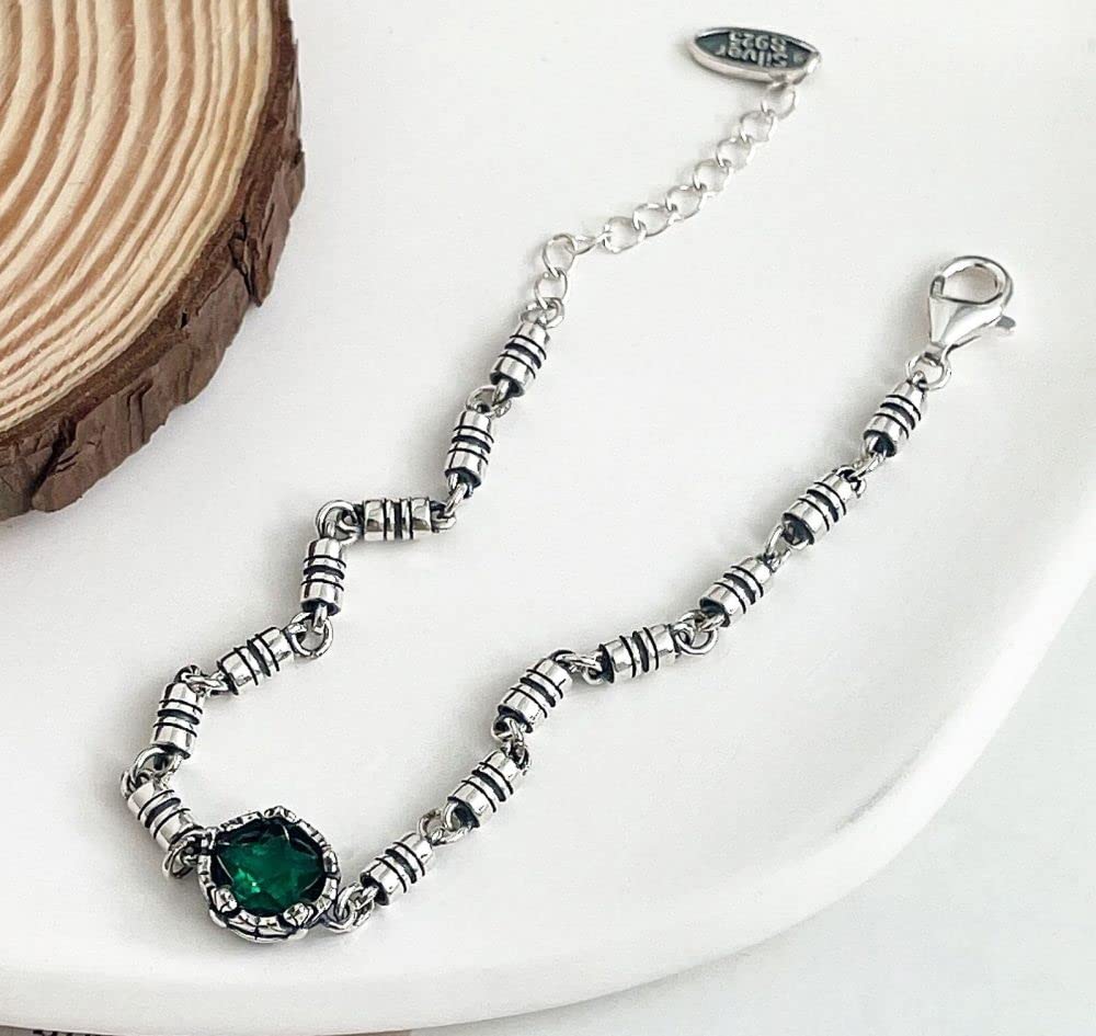 LYGXWJFC Sterlingsilber-Armband, Vintage-Tennisarmbänder für Damen, Smaragd-Zirkon-Pentagramm-Armband, Armreifen mit Silberkette, Modeschmuck für Damen und Mädchen