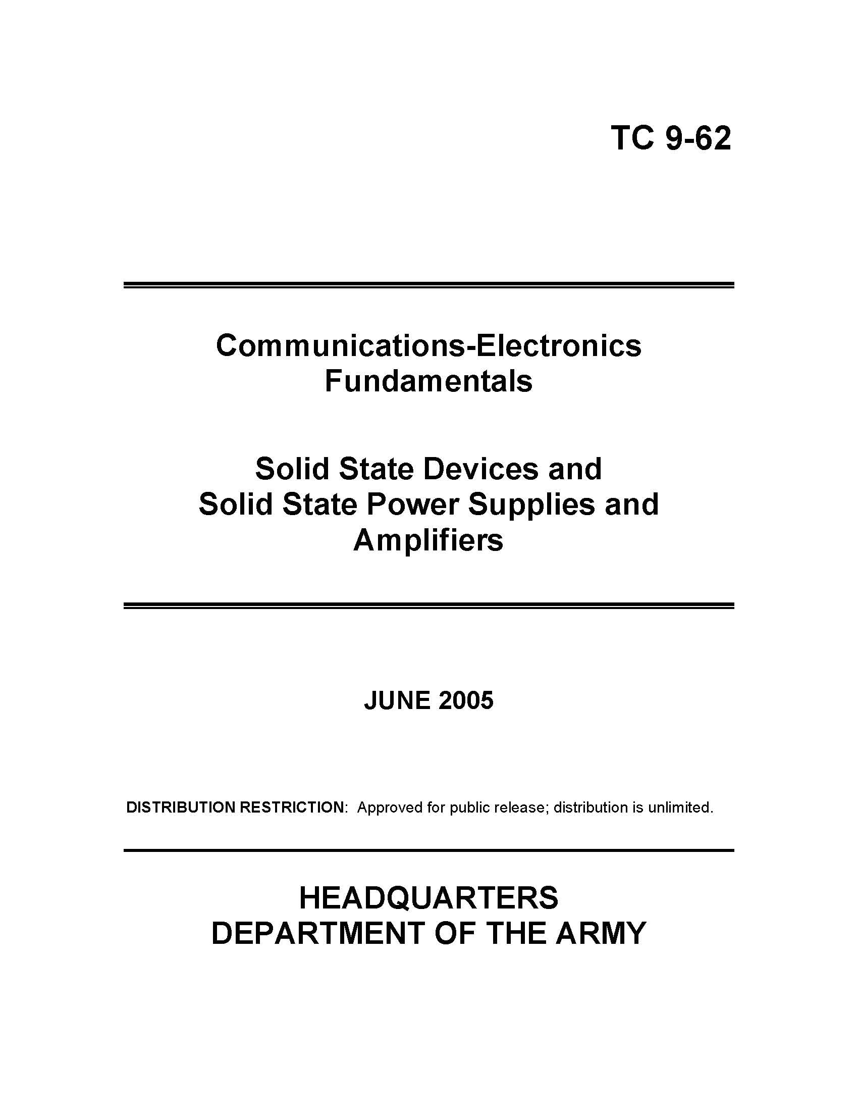 TC 9-62 Communications-Electronics Fundamentals Solid State Devices and Solid-State Power Supplies and Amplifiers