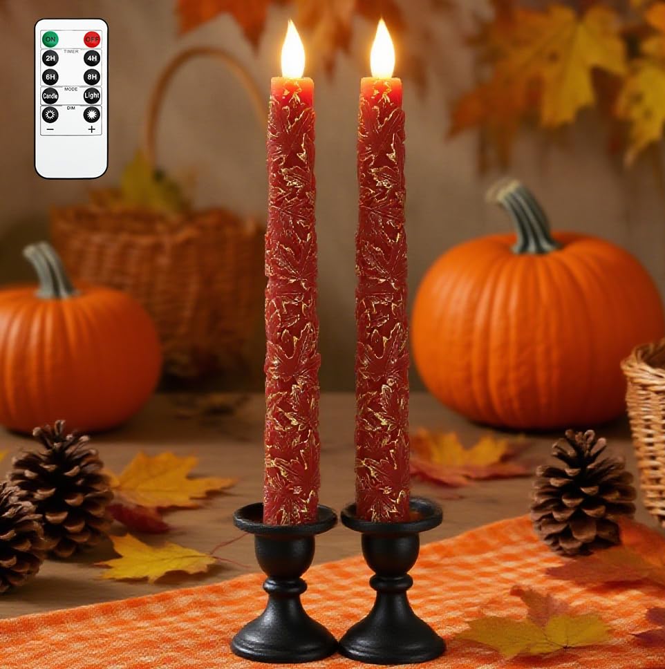 MELTONE Carved Maple Leaf LED Tapers