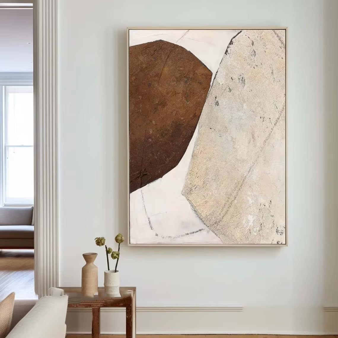 DFZEWKI Beige and Brown Abstract Painting Beige Texture Painting Canvas Wall Art for Living Room(60x80cm(24x31in)/No frame)