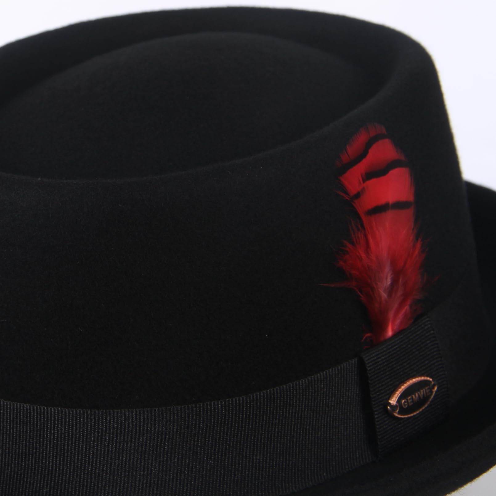GEMVIE Pork Pie Hut 100% Wolle Filz Fedora Trilby Hut schwarz Erwachsene