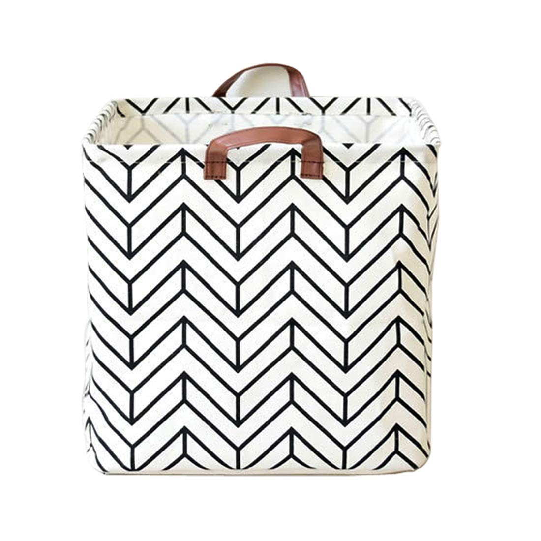 Square Storage Bins Convenient Collapsible Storage Basket with Handles Black and White Theme Closet Organizer Laundry Basket Toy Organizer for Pet Toys, Nursery, Kids Rooms, White-Geometric