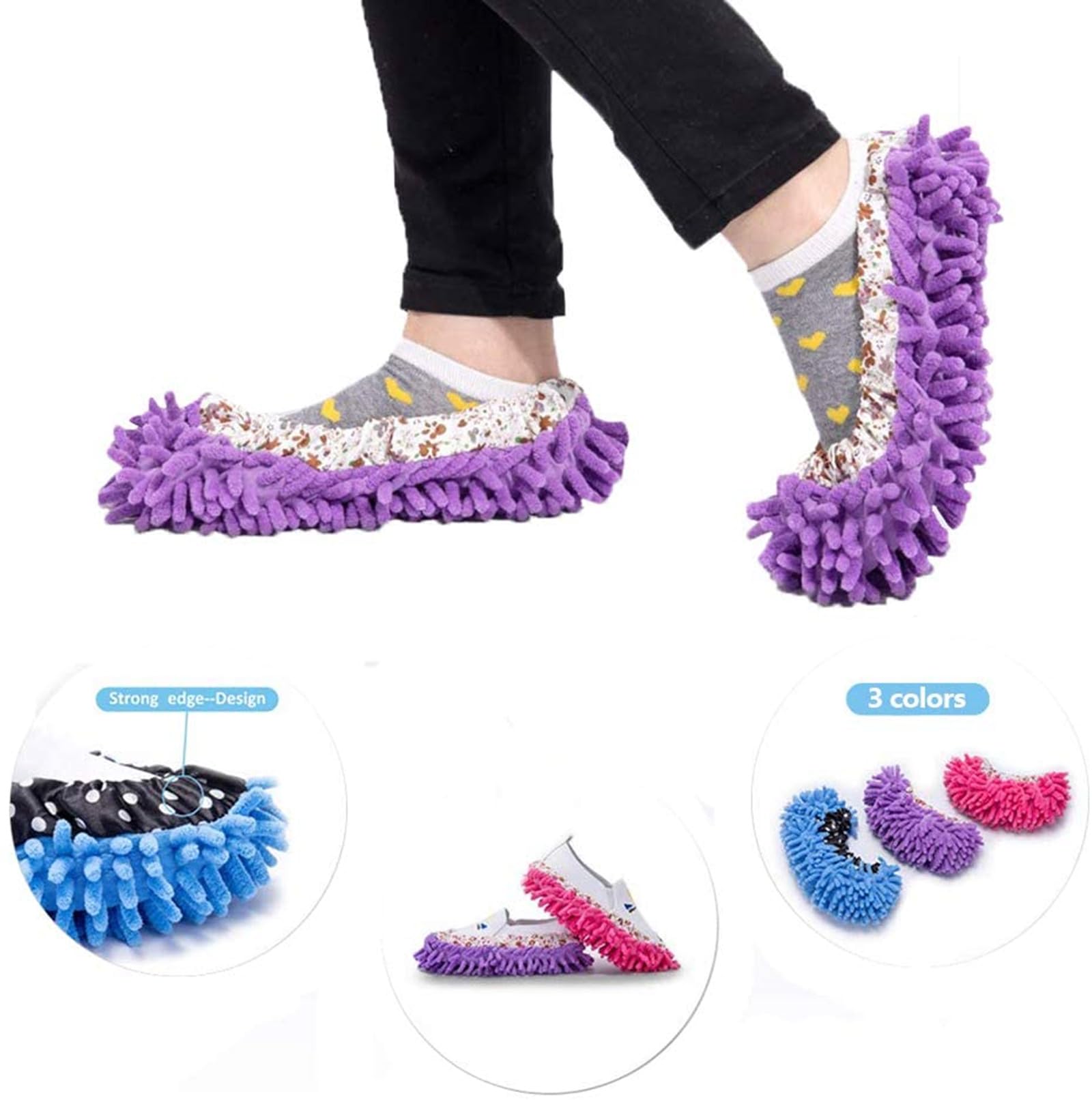 3 Paires De Chaussons Nettoyants Microfibre - Pour Sols, Vitres Et Voiture - Multifonction Et Lavables