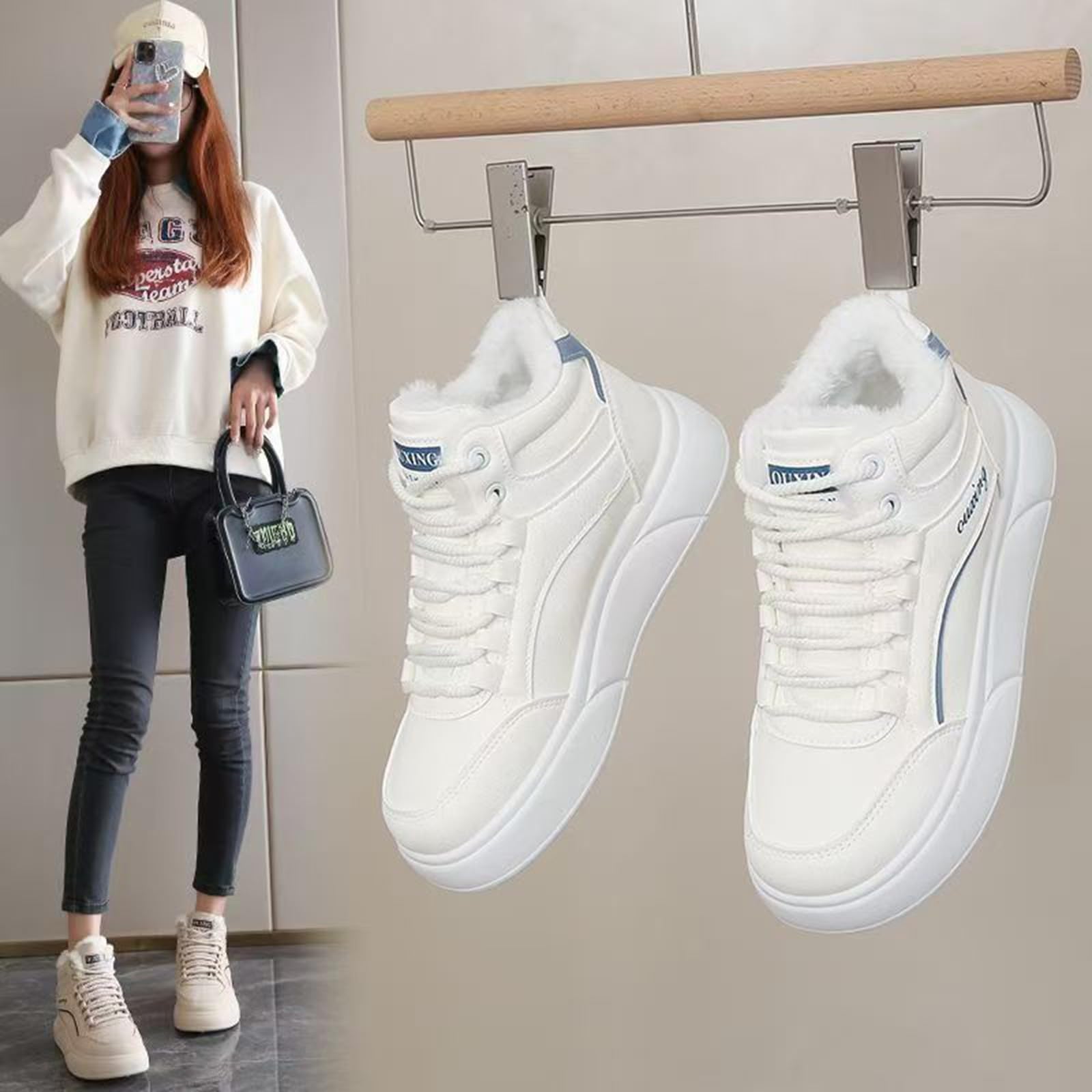 Chaussures d'hiver pour femme - Bottines doublées - Élégantes - Antidérapantes - Bottes de neige hautes - Chaussures de trekking - Hauteur cheville - Bottes d'hiver légères - Chaussures d'extérieur
