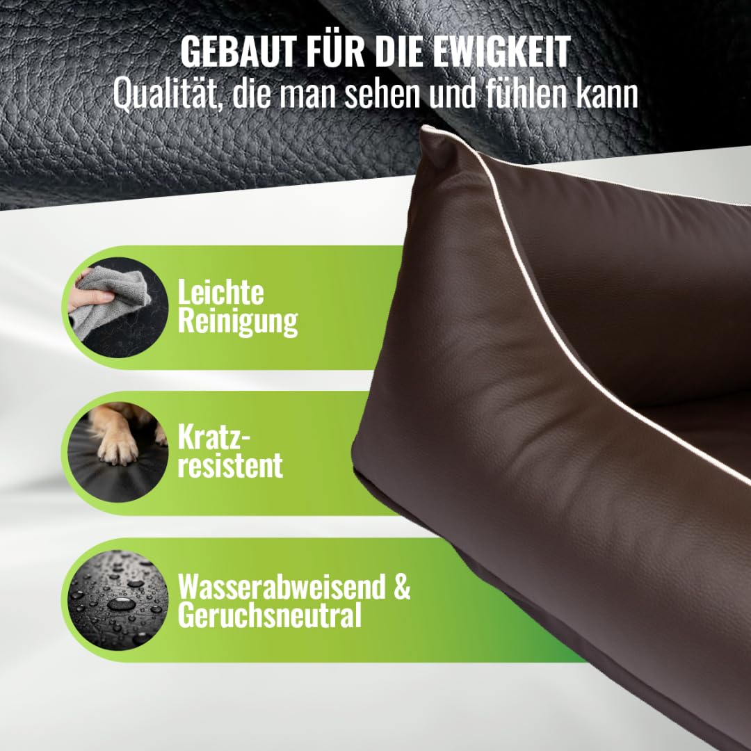 Cama para perros CopcoPet Rocco 2 en 1, impermeable y de piel sintética, con colchón de plástico para perros con espuma de copos o espuma viscoelástica ortopédica