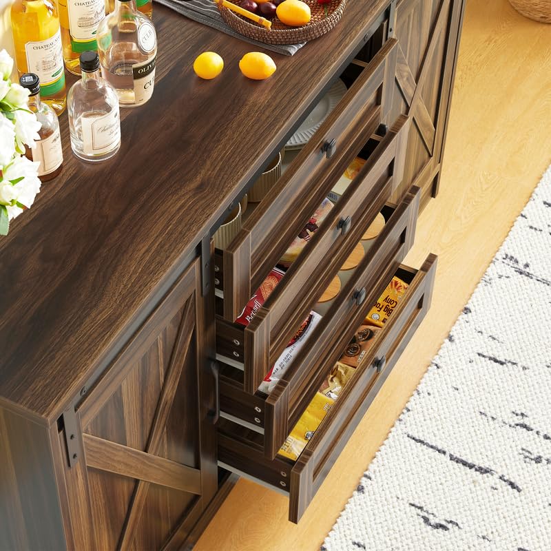 Luoxiao-Large-Farmhouse-Buffet-Cabinet-with-Storage-55-Wood-Modern-Kitchen-Storage-Cabinet-with-4-Drawers-Sliding-Barn-Doors-Adjustable-Shelf-Coffee-Bar-Cabinet-for-Living-Room-Kitchen-Dark-Oak Luoxiao Large Farmhouse Buffet Cabinet with Storage 55 Wood Modern Kitchen Storage Cabinet with 4 Drawers Sliding Barn Doors Adjustable Shelf Coffee Bar Cabinet for Living Room Kitchen Dark Oak