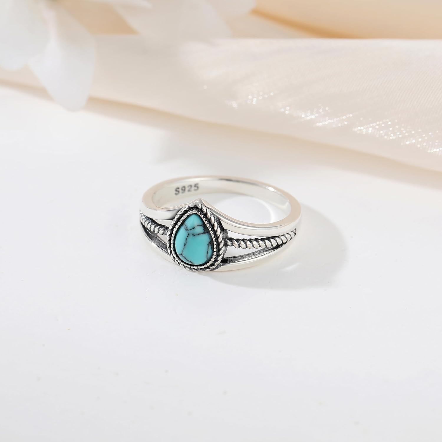 Boho Turquoise Ring for Women Sterling Silver Western Style Statement Ring Bohemian Jewelry Gifts - Image 2