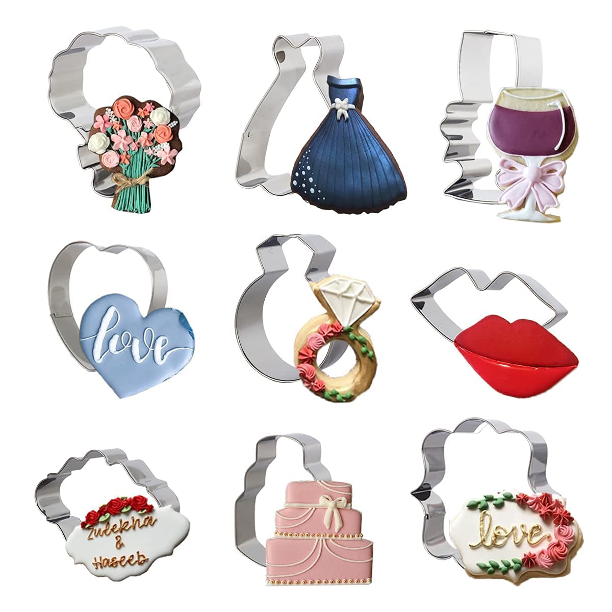 Emporte-pièces de mariage en forme de cœur et bouquet pour des fêtes unies