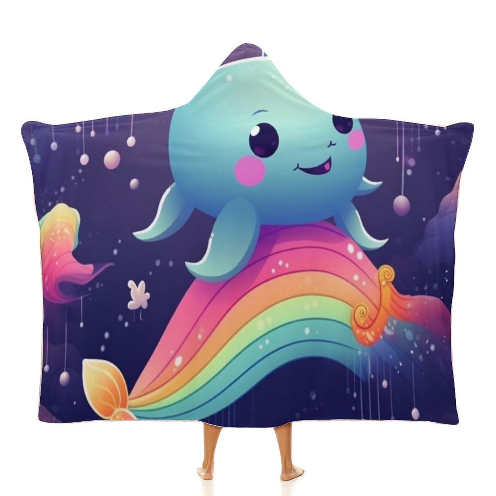 Couverture à capuche animal marin arc-en-ciel, cadeau idéal 101x127
