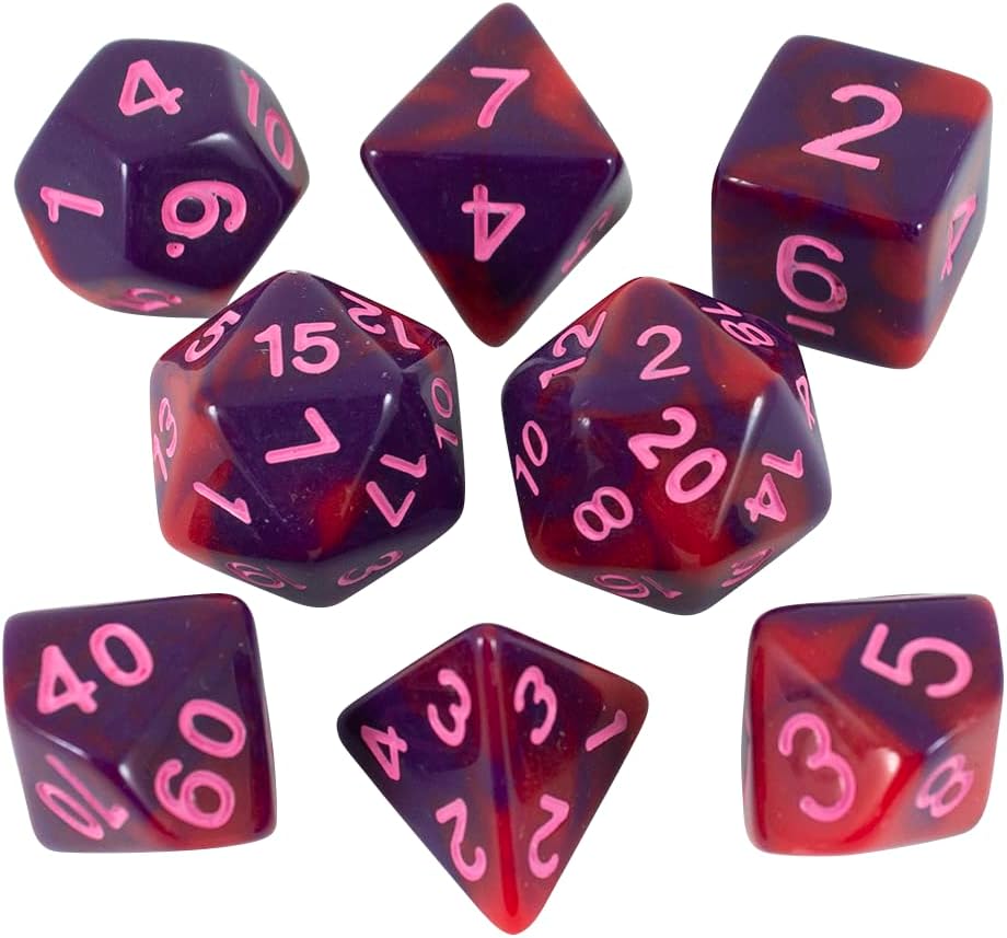 Paladin Roleplaying Red and Purple Dice - Expanded DND Set with Extra D20 - 'Tiefling's Kiss'