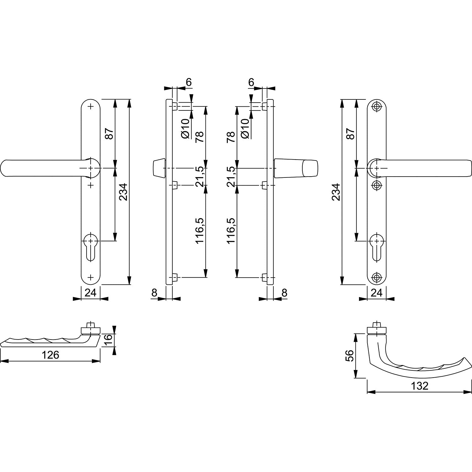 Picaporte Liège Blanco - Placa Estrecha 24 Mm, Para Puertas De 67-72 Mm De Grosor