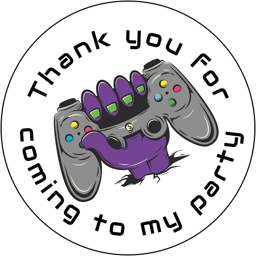 40mm Gamer Hand with Controller Thank You for Coming to My Party Round Stickers for Party Bags & Sweet Cones (24 x Stickers)