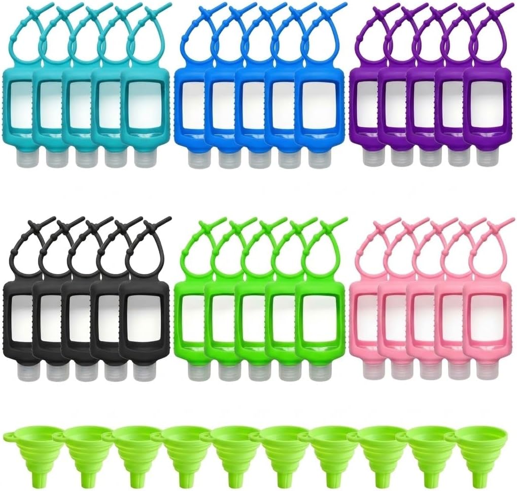 30 Bulk Hand Sanitizer Holder Refillable Bottle with Silicone Keychain