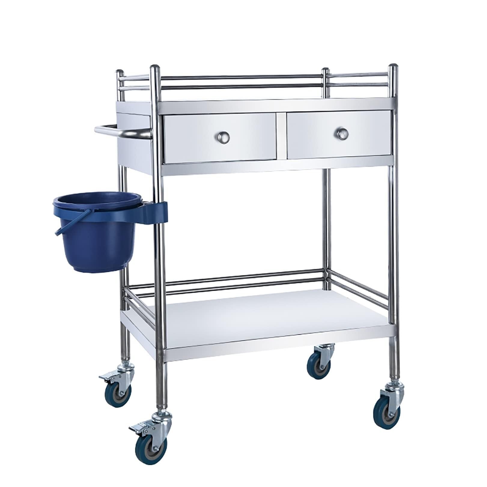 Carrello da laboratorio in acciaio inox con 2 cassetti, a due piani, carico massimo 80 kg, per attrezzature e strumenti