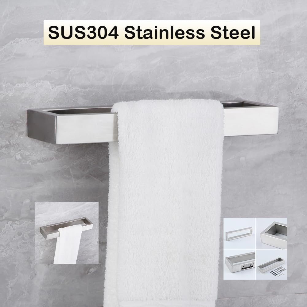 Bathroom Towel Ring Wall Mounted Hand Towel Bar Modern Square Style Towel Rack Brushed Stainless Steel, D69018BN