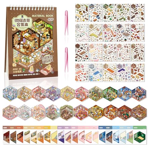 20 Sets 3D Sticker Scene Book, Fun Cute Cartoon Sticker Room Scene Book, 3D House Scene Stickers Therapy for Adults, Relief Stress Pass The Time, Crafting Crafts and Nice Gifts (style2)