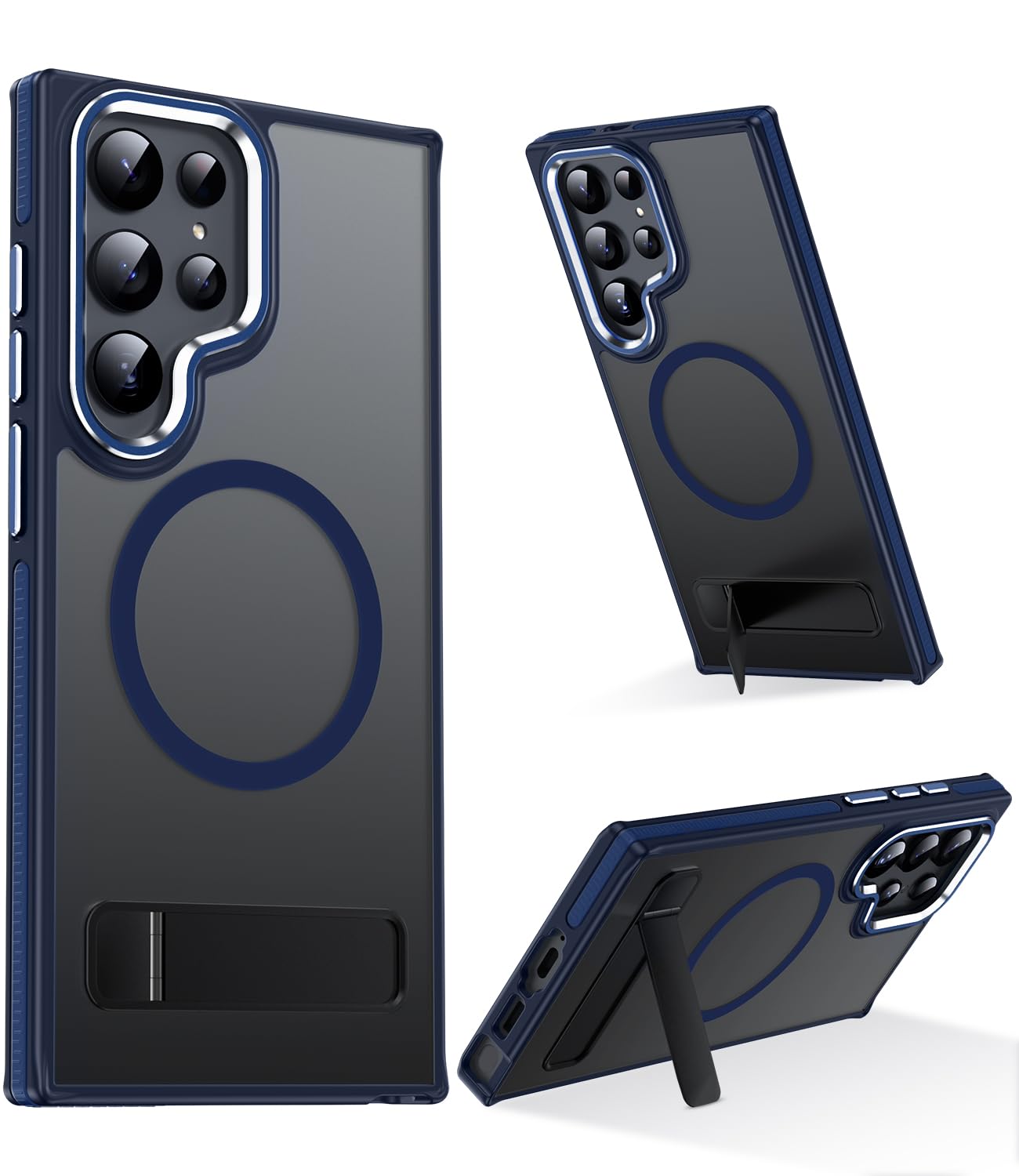 MAKAVO Magnetic for Samsung Galaxy S22 Ultra Case with Stand, Compatible with MagSafe, Slim Translucent Matte Non-Slip Military-Grade Drop Protection