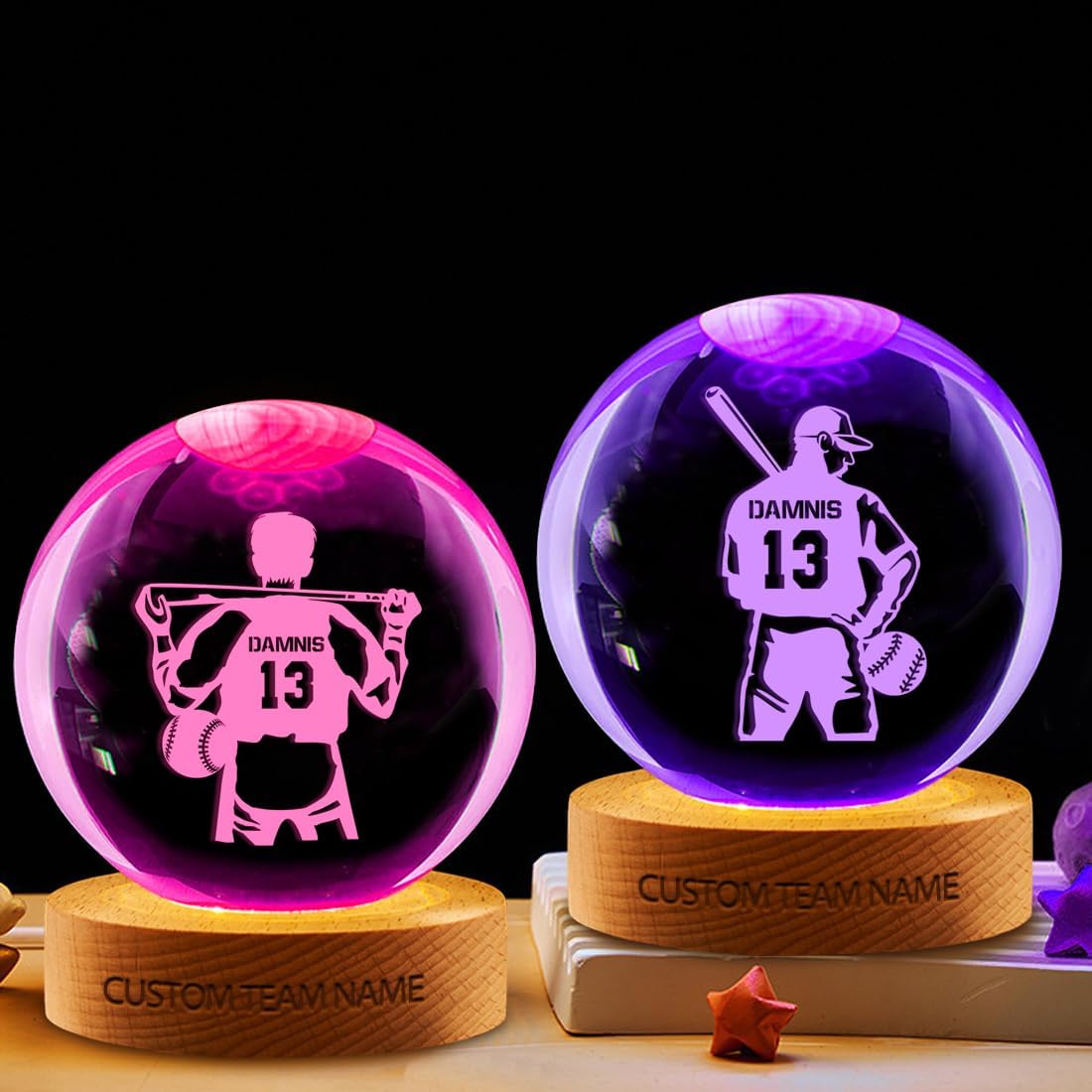 Personalized Baseball Name Crystal Night Light Custom Baseball Neon Led Sign Room Decor Baseball Lamp Sports Bedside Desk Lamp Gifts for Baseball Player Baseball Lover Baseball Fan (Style 6)