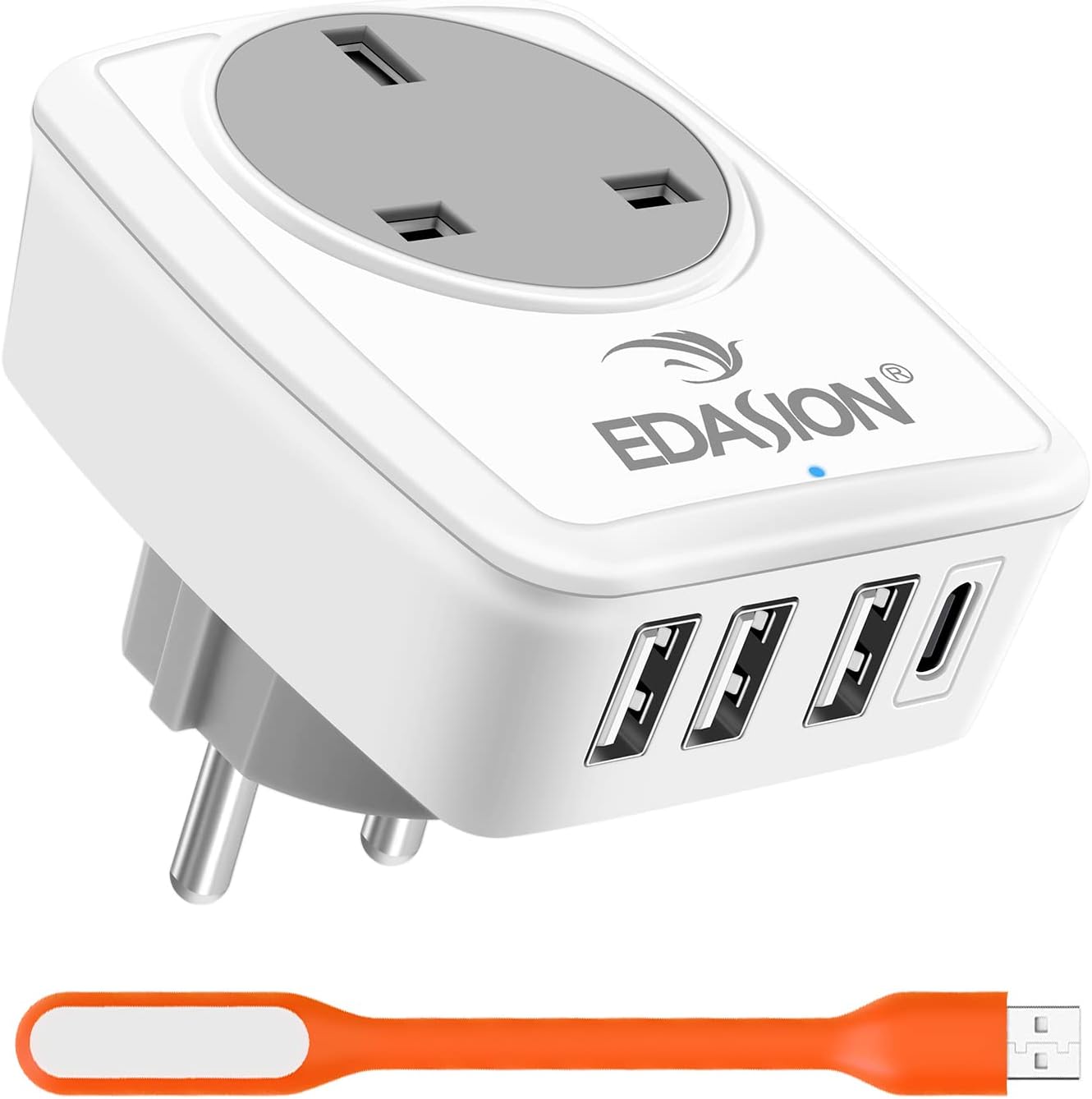 Travel Adapter UK to EU Europe Plug Adaptor with USB C, Grounded