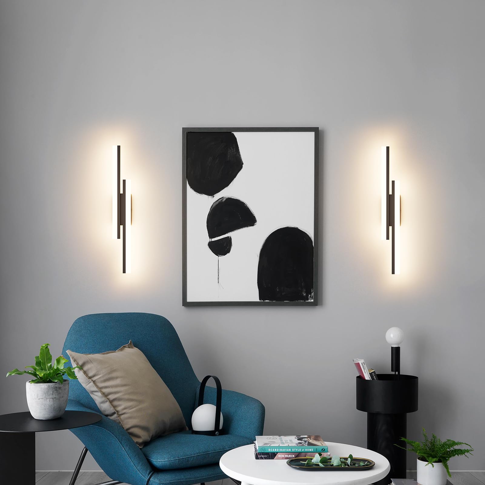 Klighten Applique Murale Interieur 56cm, 12W 1250LM Lampe Murale LED Mordern, Appliques Interieur Longue, Lumière mural pour Chambre Salon Couloir Escalier, Blanc Chaud 3000K, Noir