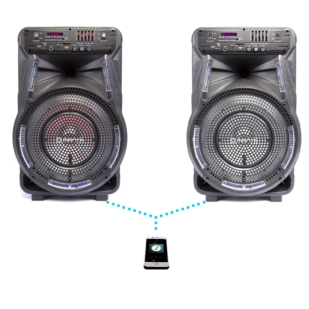 MANTA Altavoz Bluetooth Karaoke SPK5033 - Amplificador Digital, Efectos de luz LED RGB Discoteca, Bluetooth 5.0, Ecualizador, TWS, grabación, Radio FM, Karaoke - 36 x 29.2 x 54.2