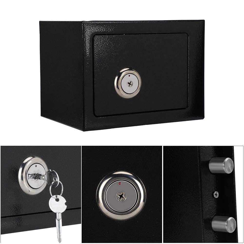 Cassaforte di sicurezza in acciaio, durevole, pratica e resistente, in acciaio ad alta sicurezza, con chiave, per denaro e contanti, con 2 chiavi, per casa, ufficio, hotel, colore nero, nero