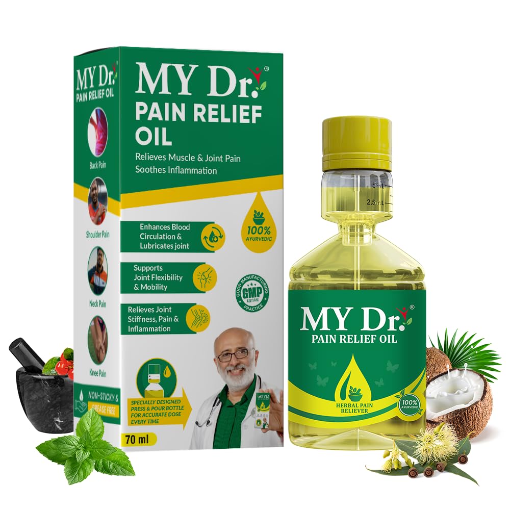 My Dr.® Pain Relief Oil – Ayurvedic Oil for Joint, Knee, Back, Neck, Shoulder, Ankle, Elbow, hip & Muscle Pain | Fast & Long-Lasting Relief from Arthritis, Sciatica, Stiffness & Chronic Pain | Non-Sticky & No Massage Required | Enriched with 9 Herbs | Easy-to-Use Press & Pour Pack | 70ml Pack of 1
