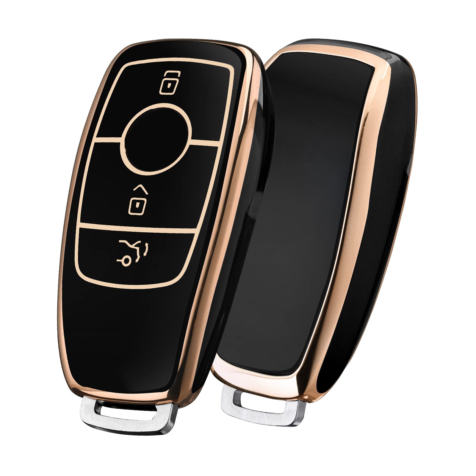 OATSBASF TPU Car Key Case for Mercedes Benz, Key Cover for E Class S (Golden Edge Black)