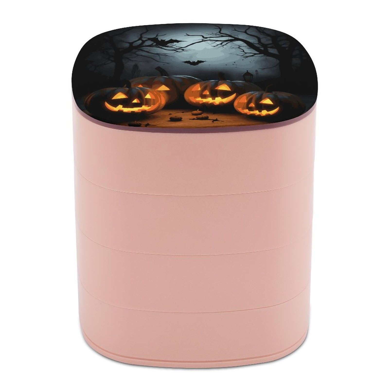 Btcowzrv Women's Style Halloween With Pumpkins Jewelry Organizer With Mirror, 4-Layer Rotating Jewelry Box For Ring Earring Necklaces Bracelets Hair Accessories, Gift For
