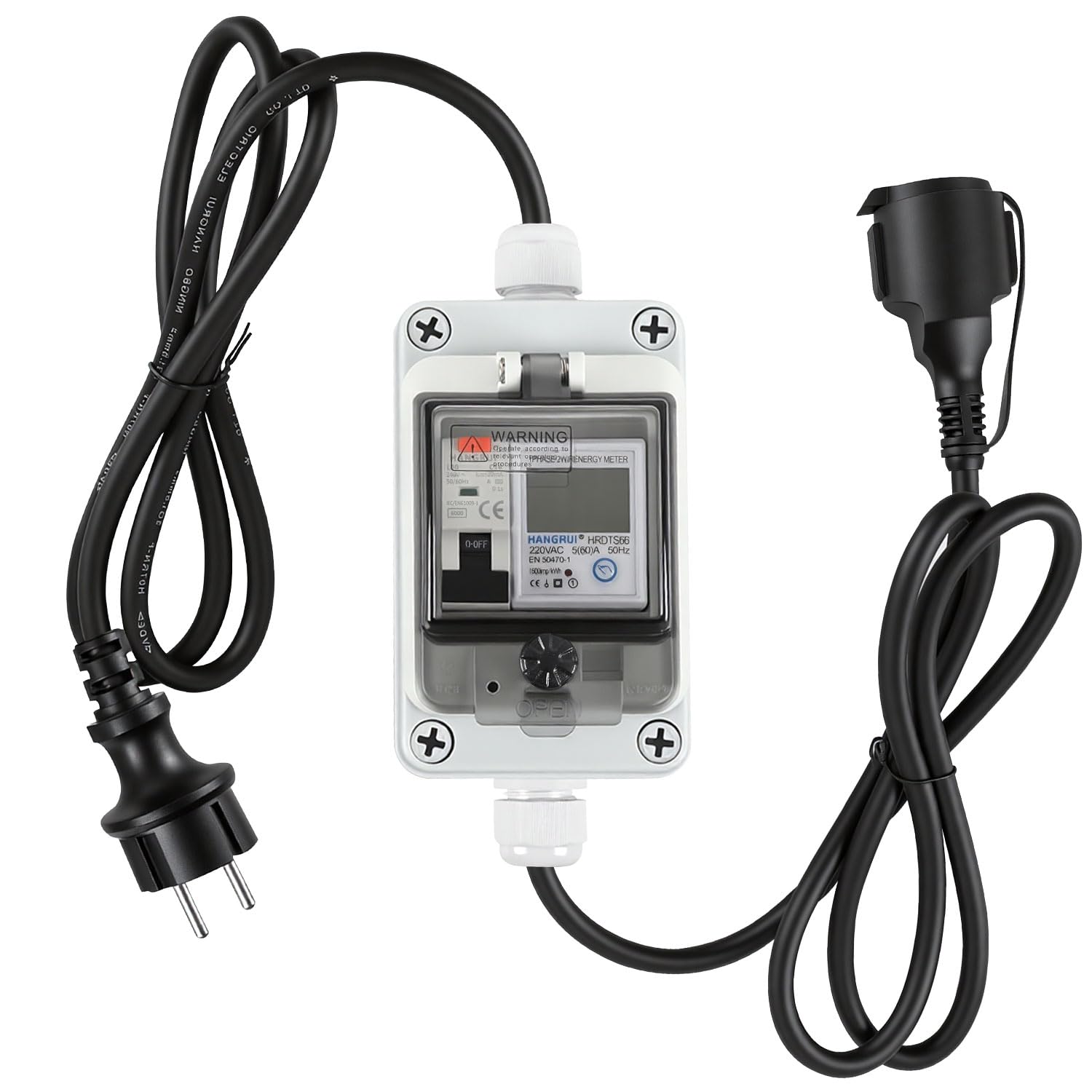 Contador de electricidad móvil 230 V 16 A con interruptor de circuito FI | Indicador LED con función de memoria, botón de reinicio y 2 cables de 1,5 m