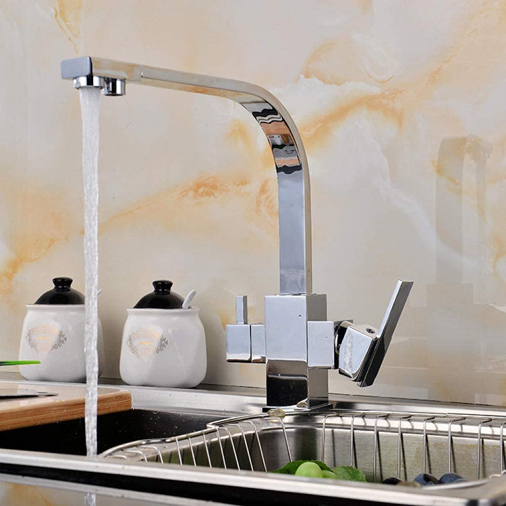 Grifo mezclador para fregadero, grifo de lavabo cuadrado clásico, grifo blanco de cerámica de latón para cocina, manijas dobles, agujeros, mezclador de montaje en cubierta/Sdg Comfortable anniversary