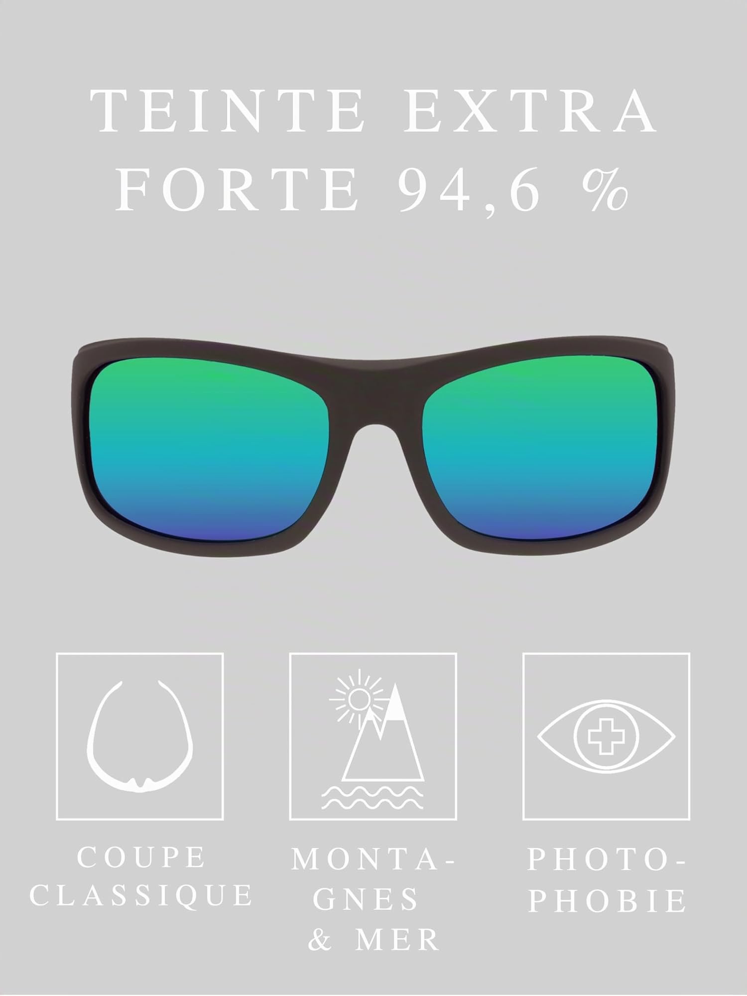Lunettes de soleil verres polarisants EREBOS | Très foncés de cat. 4 | Protection UV 400 | Luminosité extrême - montagne et mer | Photophobie | sport | 24 g