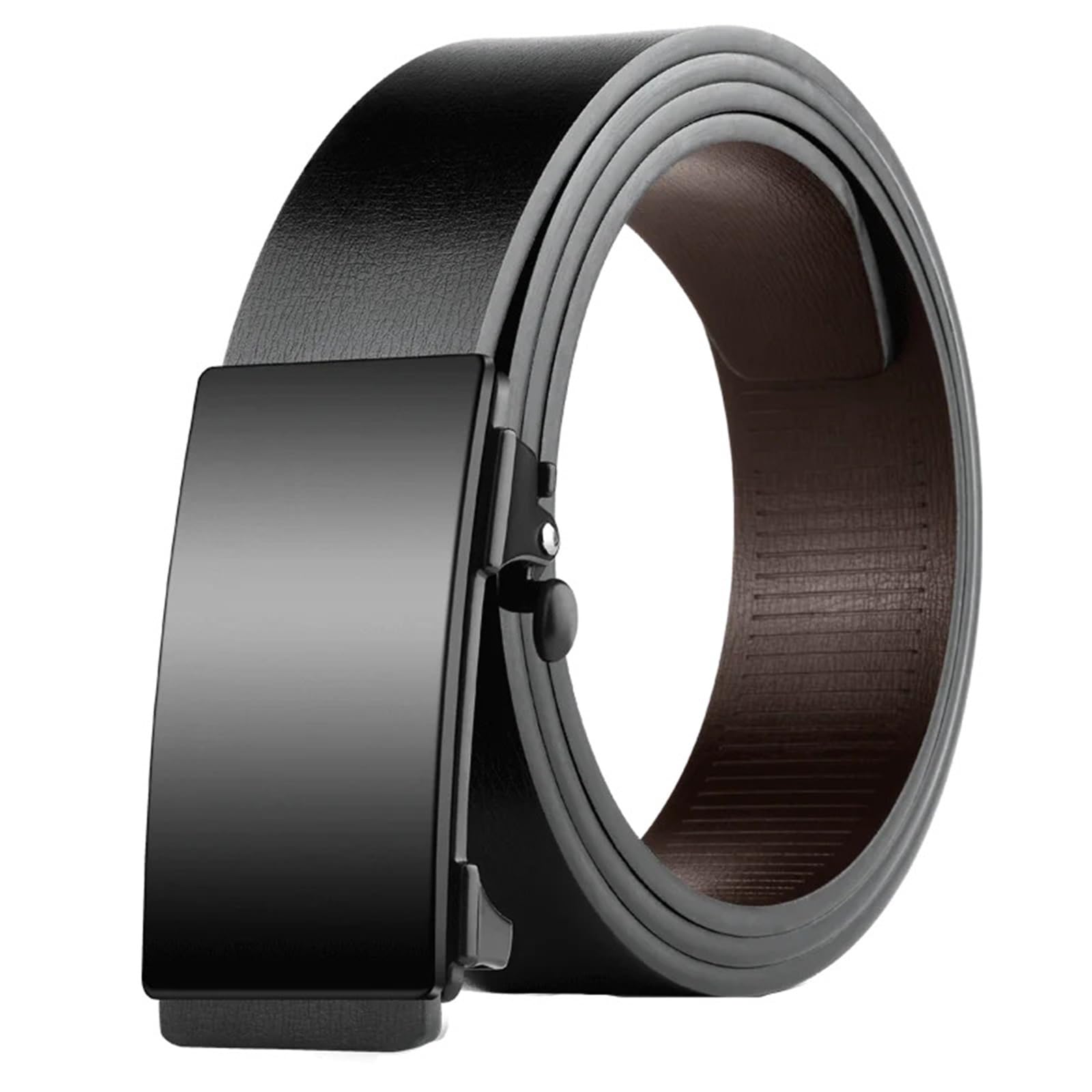 Cinturón de cuero para hombre, negro, metal, sin dientes, hebilla automática, para negocios, casual, de poliuretano, moda para hombre