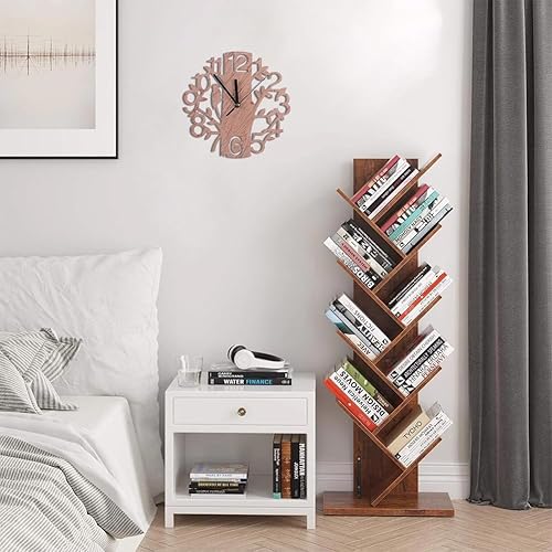 Miniatura 4 de Reloj de pared de árbol de madera redondo creativo, moderno, silencioso, sin tictac, funciona con pilas, diseño de números arábigos, colgante de