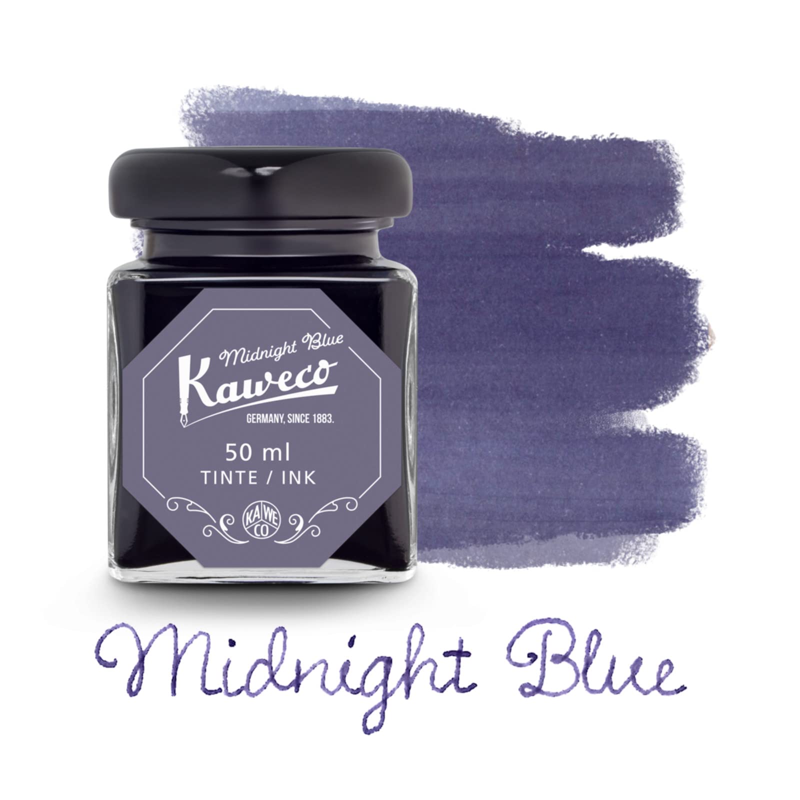 Kaweco Kałamarz do kałamarza, 50 ml, niebieski (Mitternachtsblau) Midnight Blue, tusz premium do piór w kałamarzu, wegański, nietestowany na zwierzętach, rozpuszczalny w wodzie, zrównoważony | tusz do