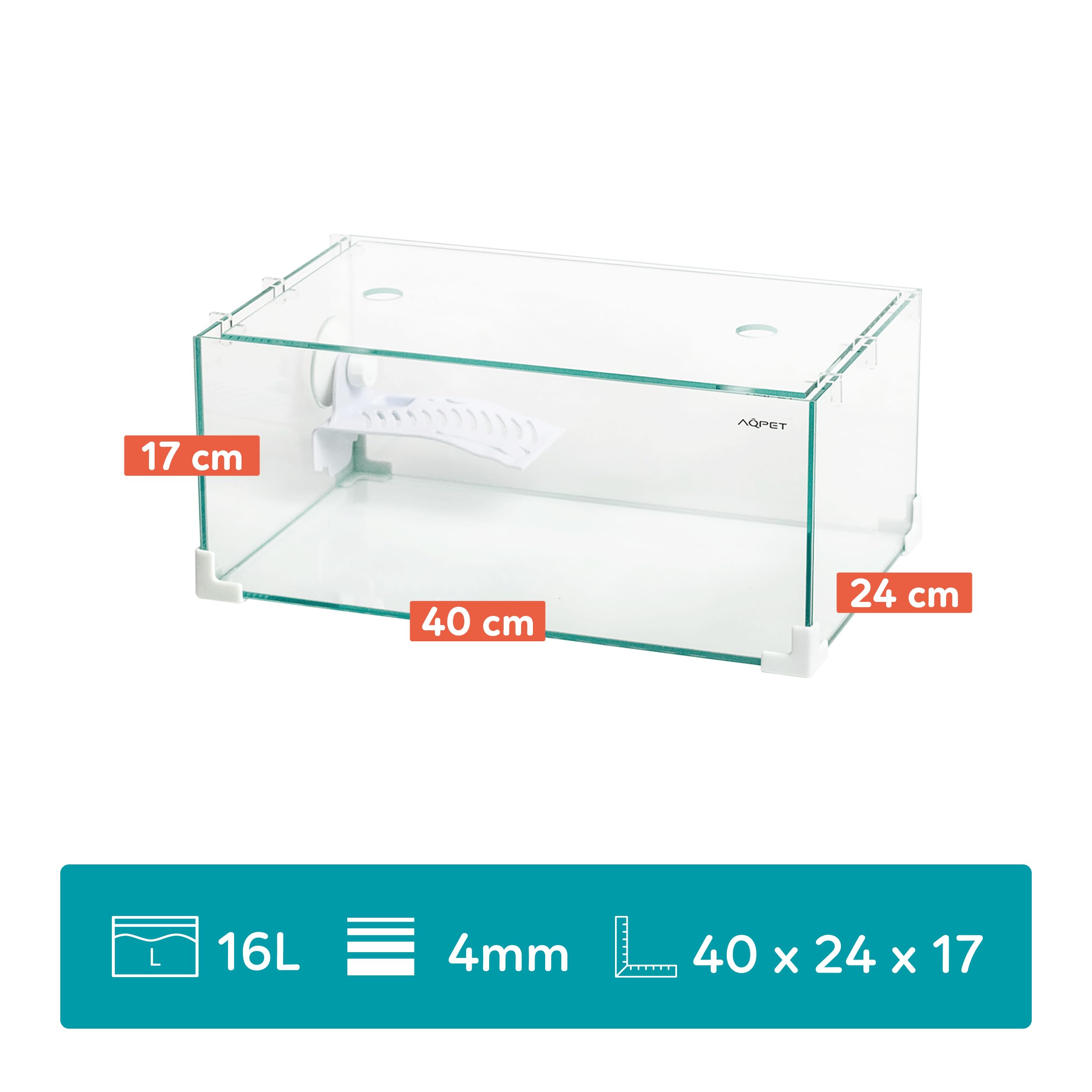 AQPET Tortuguera de Cristal con Tapa e Isla para Tortugas de Agua Tortuga, 40, 40 x 24 x 17 cm, 16 litros