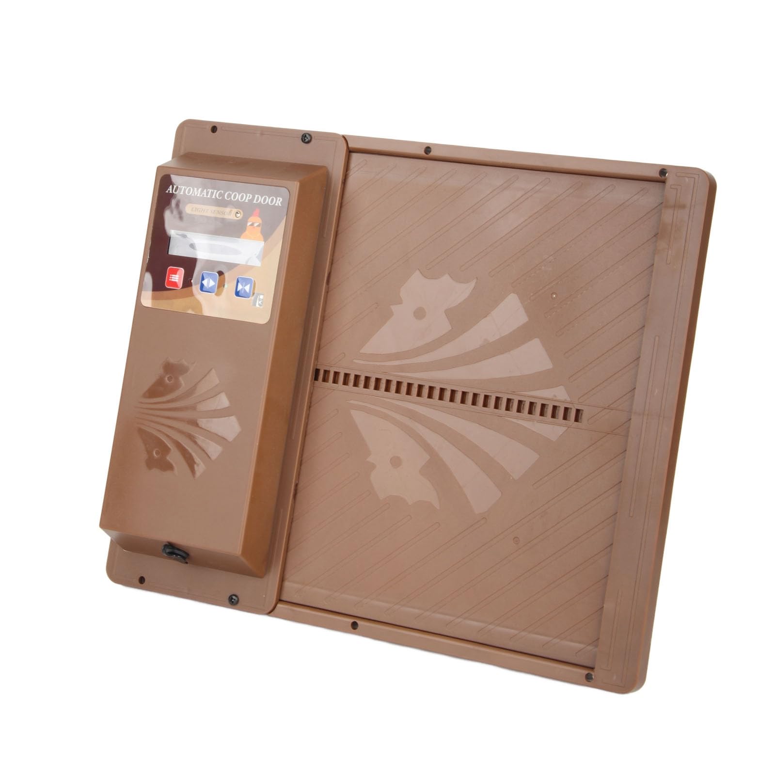 Porte de Poulailler Automatique Solaire, Ouverture Horizontale, avec Télécommande et Capteur de Lumière, USB, Marron