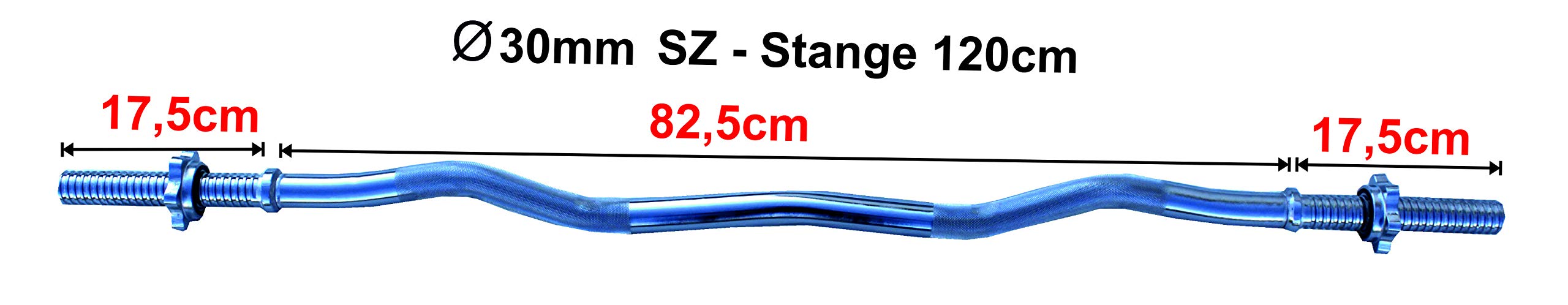 Lisaro SZ Hantel sztanga łamana 120 cm z nakrętkami gwiazdowymi | Standardowa norma radełkowana i chromowana | Mocowanie tarczy Ø 30 mm | Hantel Curl sztanga do sztangi