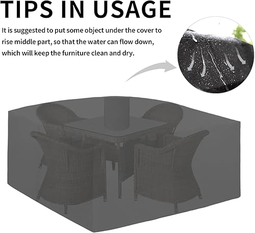 Miniatura 80 de Easy-Going Funda resistente 600D para muebles de patio, juego de mesa y silla rectangular para exteriores, funda impermeable para muebles Negro