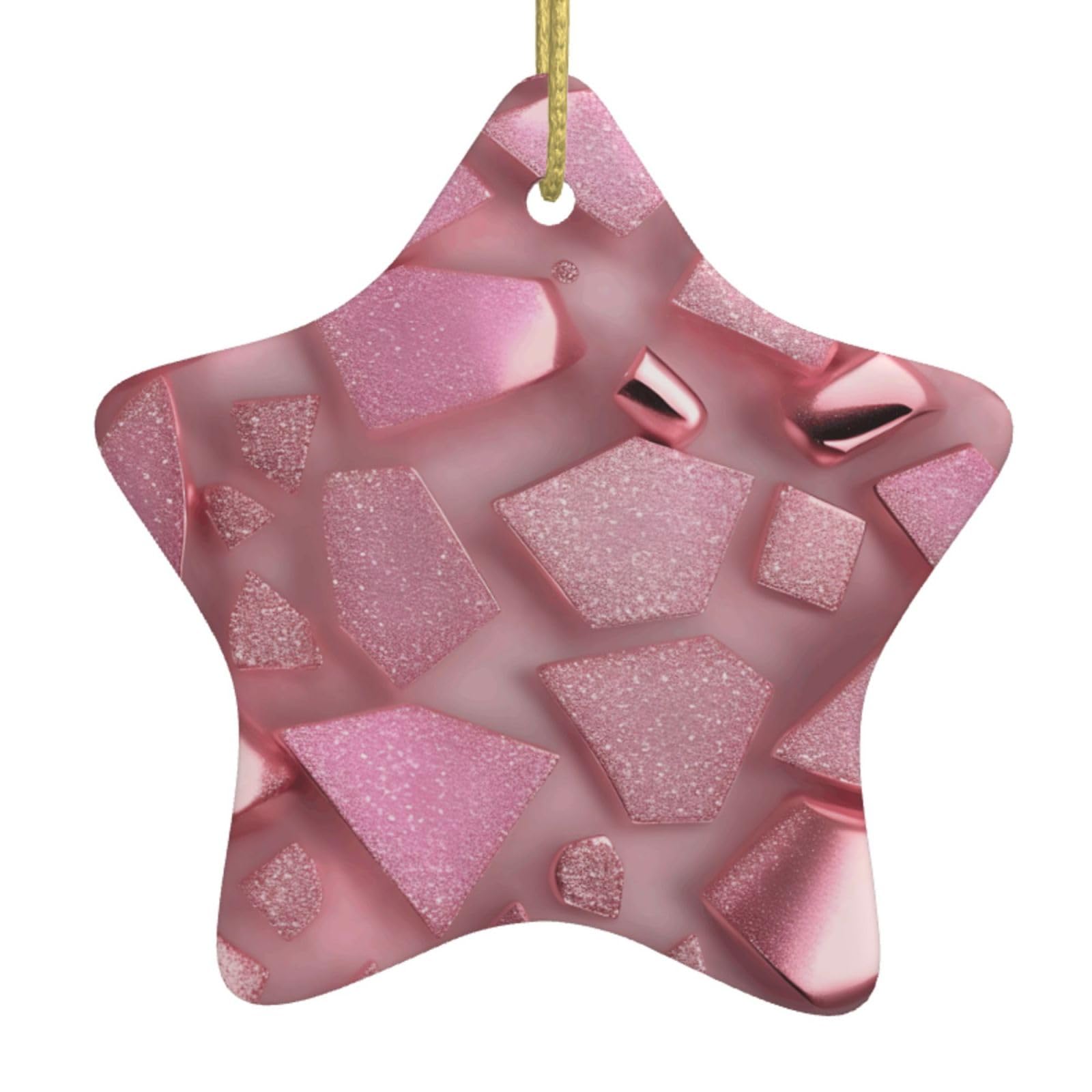Rose Gold Faux Glitter Print Christmas Ornaments, Ceramic Hanging Ornament, Round Shape Decorations