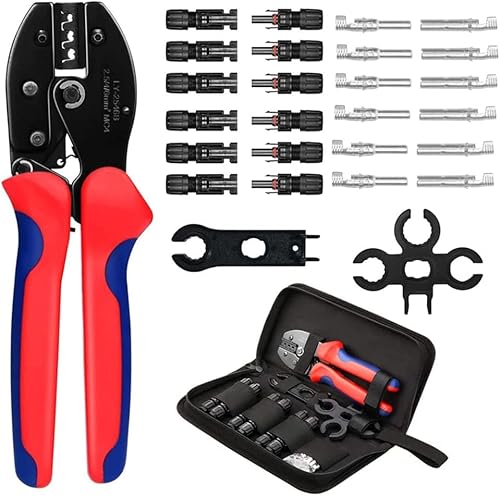 Solar-Crimp-Set, Solar-Crimpzange für Kabel von 2,5/4/6 mm², 6 Stück Solarkabelstecker männlich weiblich, Abisolierzange, Crimpwerkzeug zum Verbinden von Kabeln, Solarmodulen Cover