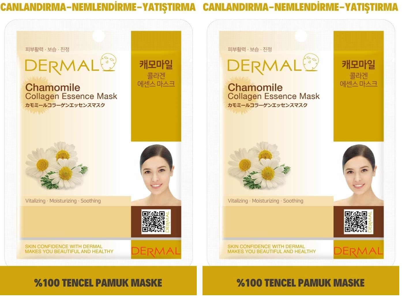 DERMAL Canlandırıcı, Nemlendirici, Pürüzsüzleştirici Papatya Özlü Kollajen Maske 23 Gr 2li paket