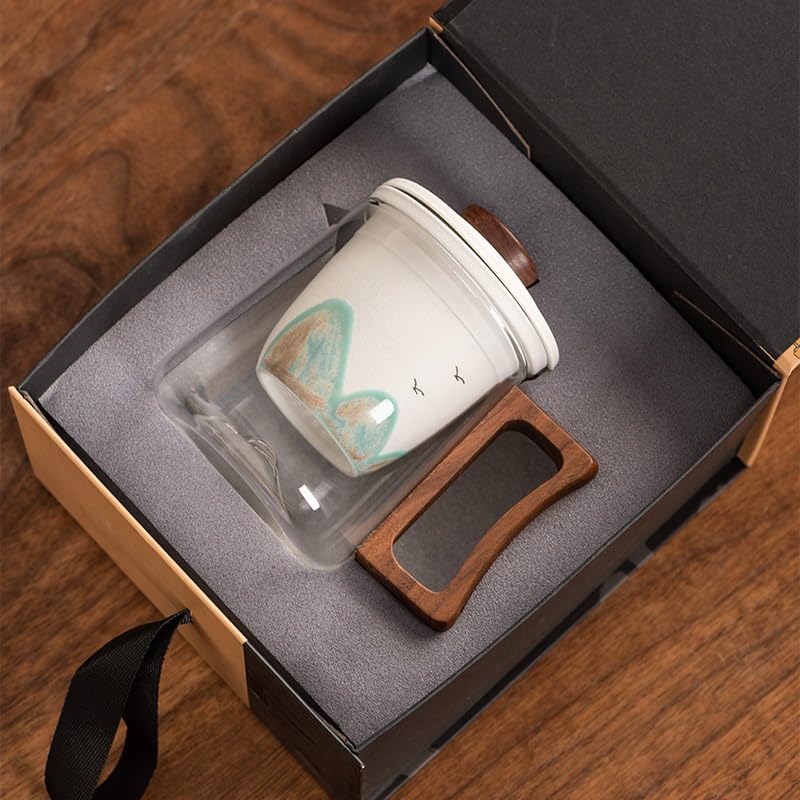 Tasse à thé Tasse à thé en verre filtré avec revêtement en céramique et poignée en ébène Récipient de trempage
