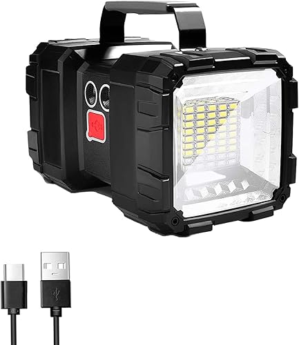 Linterna de foco LED linterna recargable de 4000 lúmenes 10000 mAh foco de alta potencia linterna de búsqueda de campamento 34 modos de luces Negro,