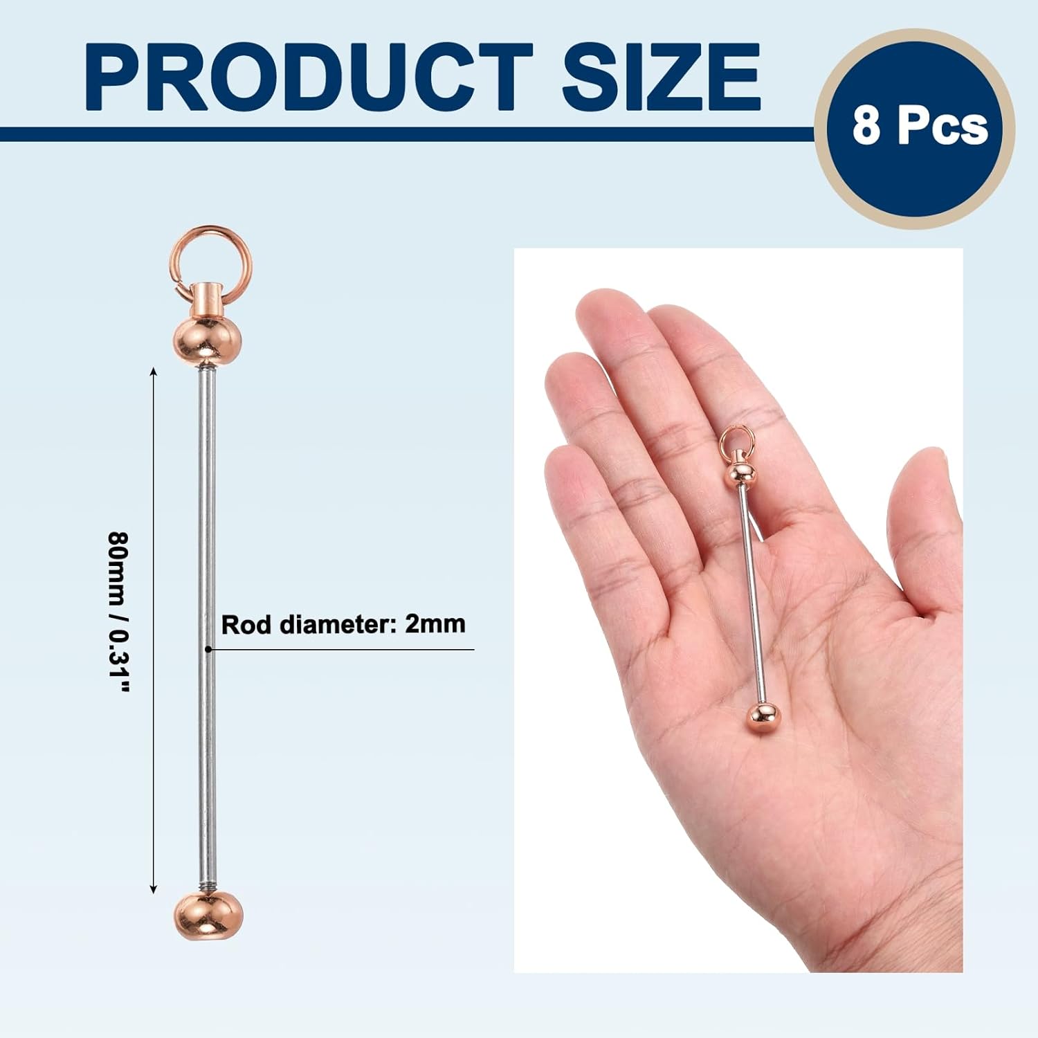 PATIKIL 8pcs Beadable Keychain Bar, Beadable Keychains Blanks Beaded Keychain Bar Bulk Key Chain Rod Making Charm for Beads Jewelry Making DIY Focal Bead Crafts Backpack, Rose Gold - Image 2