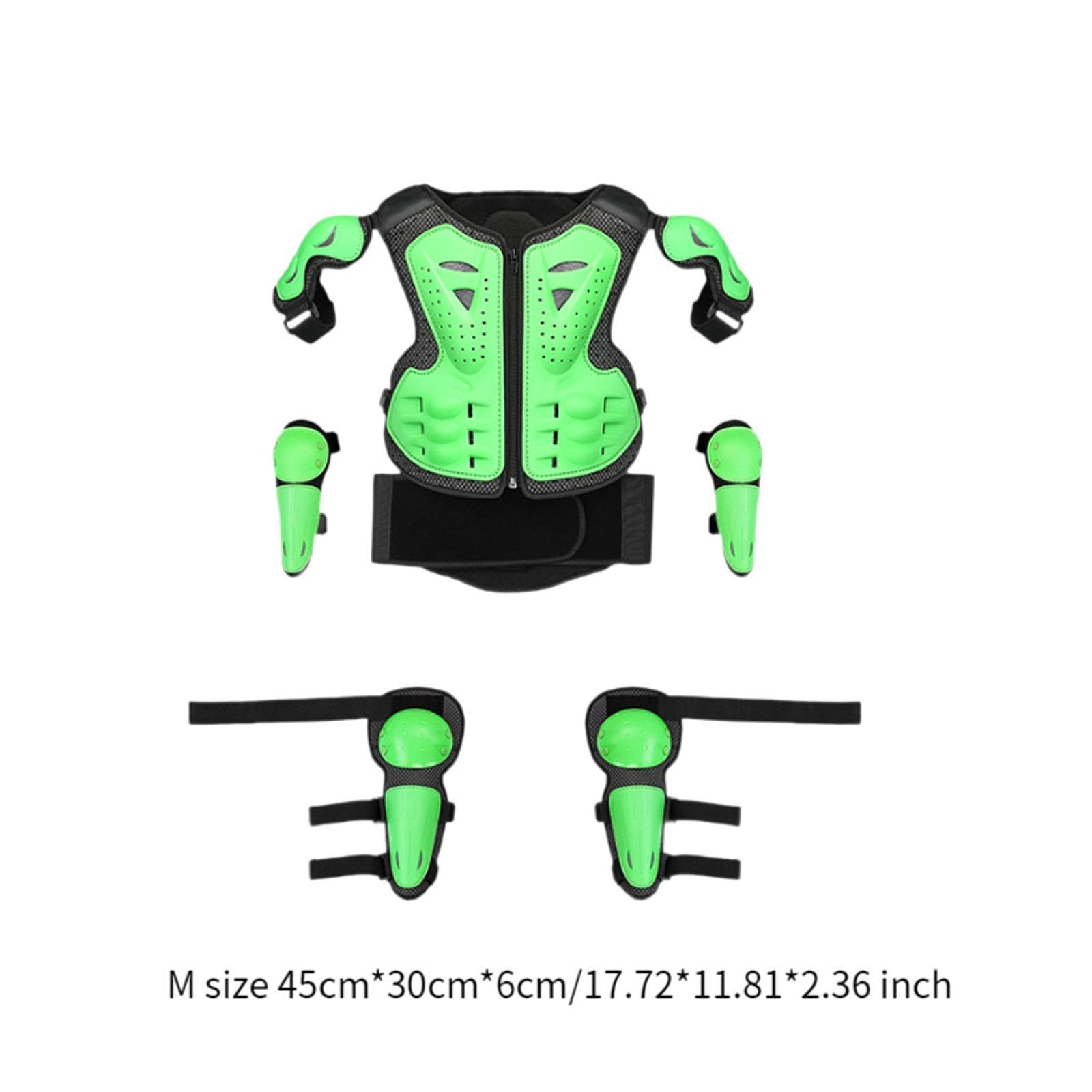 Tuta per armatura da motociclista per bambini con imbottitura per protezione spalla, braccio, gomito, ginocchio, verde