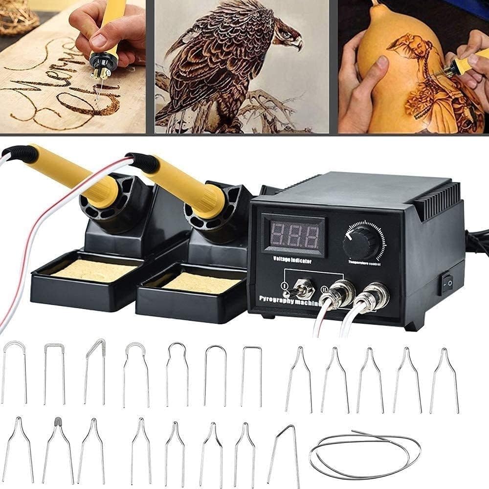 Kit de quema de madera Máquina de pirograbado Kit de herramientas de quemado de talla profesional con 2 piezas de pluma quemadora, puntas de alambre de pirograbado de 20 piezas for madera / cuero / ca