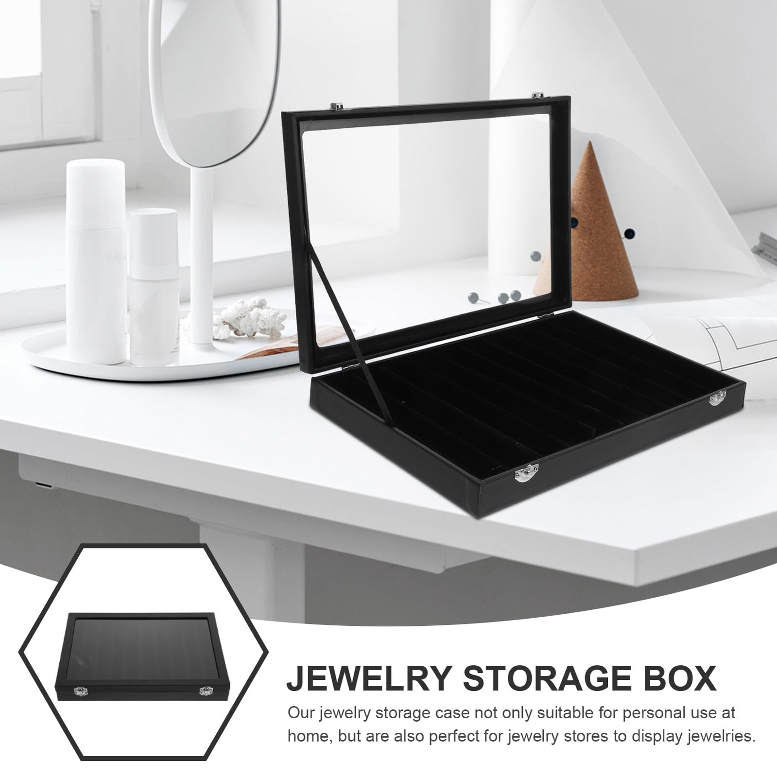 MAGICLULU Schmuckkästchen mit Glasdeckel Stapelbare Schmuckablage für Halsketten Armbänder Ohrringe und Ringe zur Aufbewahrung und Präsentation