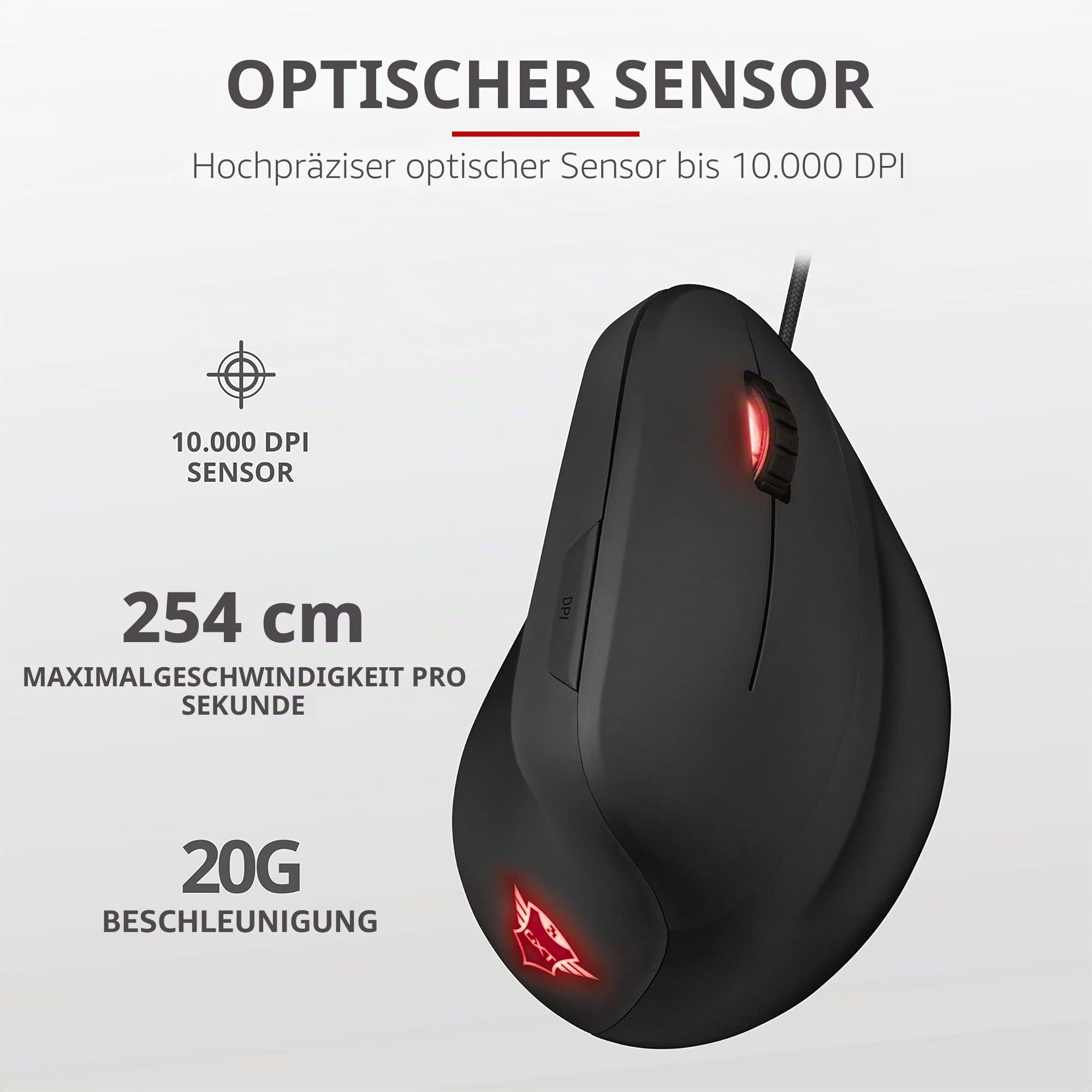 Trust Gaming GXT 144 Rexx Vertikale Gaming Maus, 10.000 DPI, 6 Tasten, RGB LED-Beleuchtung, Schwarz